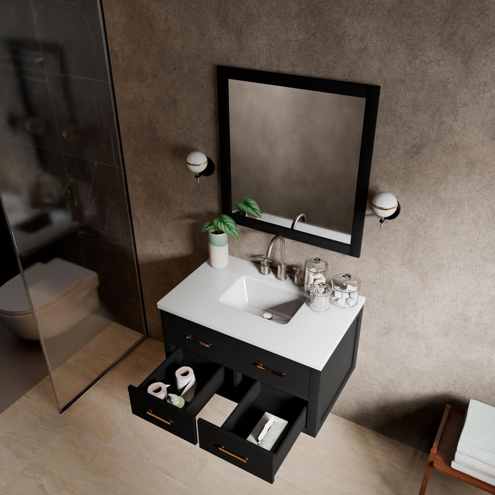Lexora Home Castor 36" Single Bathroom Vanity in Black with 2 cm White Cultured Marble Top and Rectangular Sink, , large