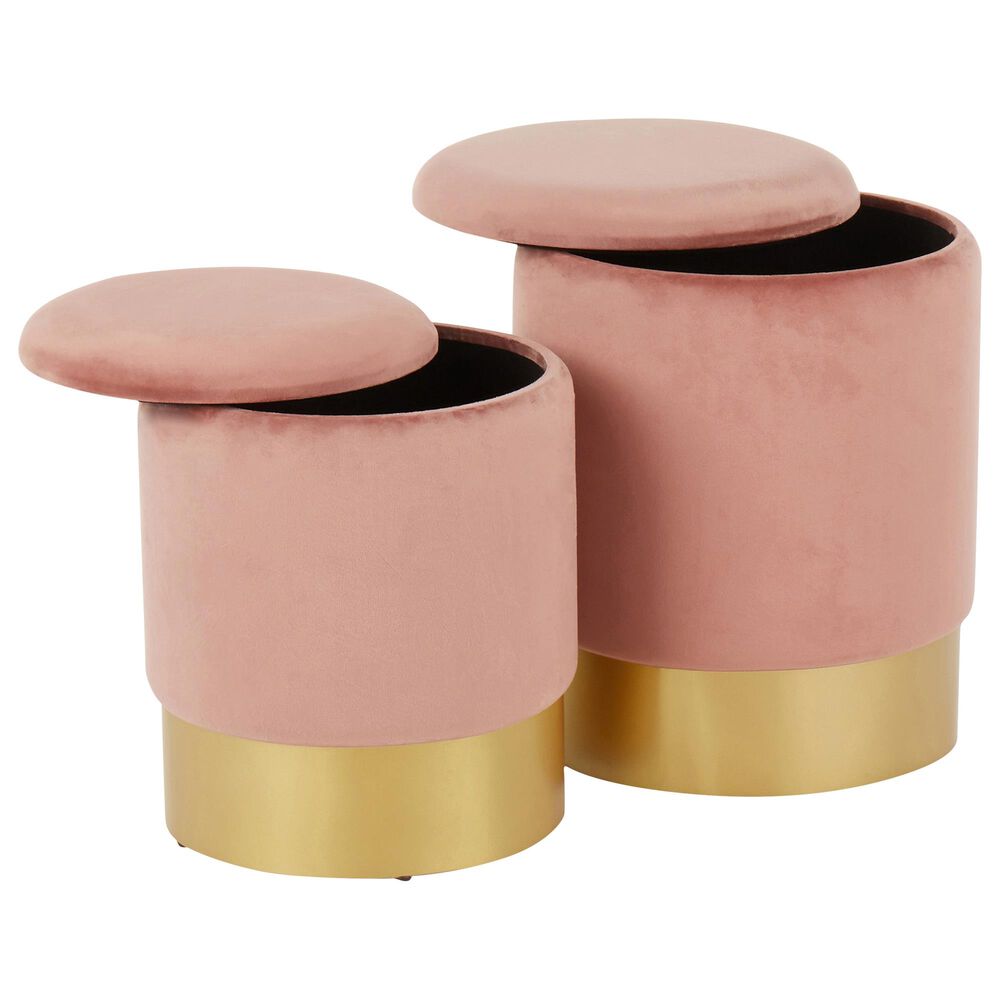 Lumisource Marla 2-Piece Nesting Ottoman Set in Pink Velvet and Gold, , large