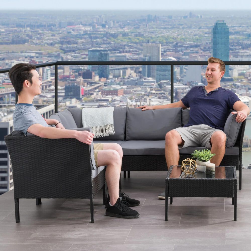 CorLiving Parksville 6-Piece Patio Sectional Set in Black and Gray, , large