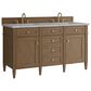 James Martin Brittany 60" Double Bathroom Vanity in Pecan with 3 cm Victorian Silver Silestone Top and Rectangular Sinks, , large