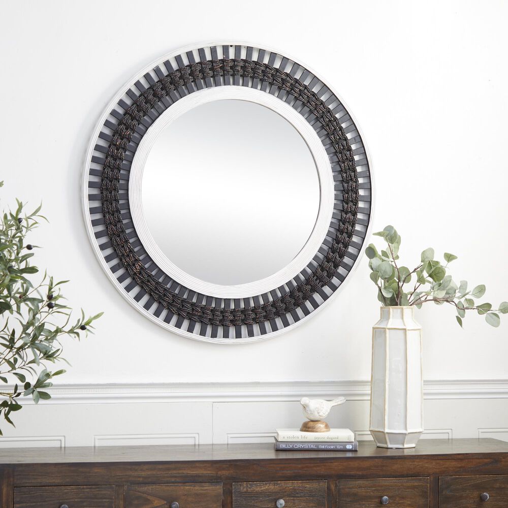 Maple and Jade 36&quot; Round Wall Mirror in Black, White and Red, , large