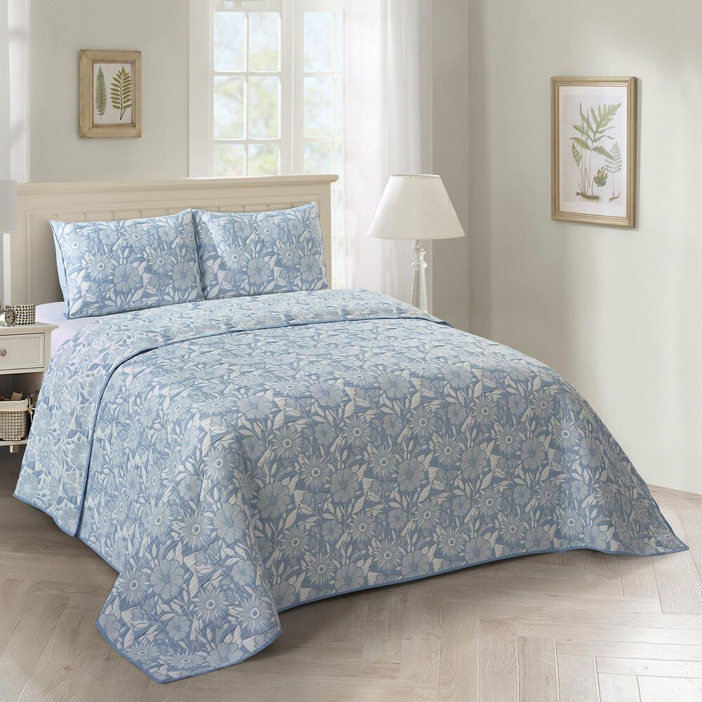 Duke Imports 3-Piece Jacquard Full/Queen Quilt Set in Cornflower Garden, , large