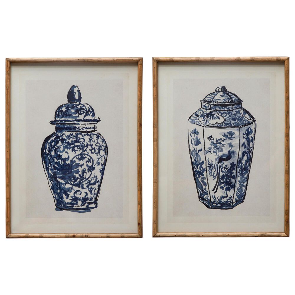 Creative Coop Stellan 27.5" x 21.75" Ginger Jar Wall Art in Blue (Set of 2), , large