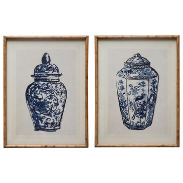 Creative Coop Stellan 27.5" x 21.75" Ginger Jar Wall Art in Blue (Set of 2), , large