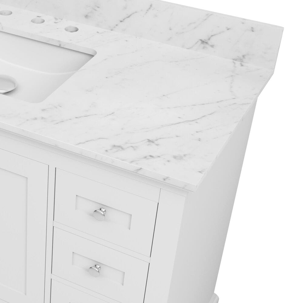 Lexora Home Dukes 48" Single Bathroom Vanity in White with 2 cm White Carrara Marble Top and Rectangular Sink, , large