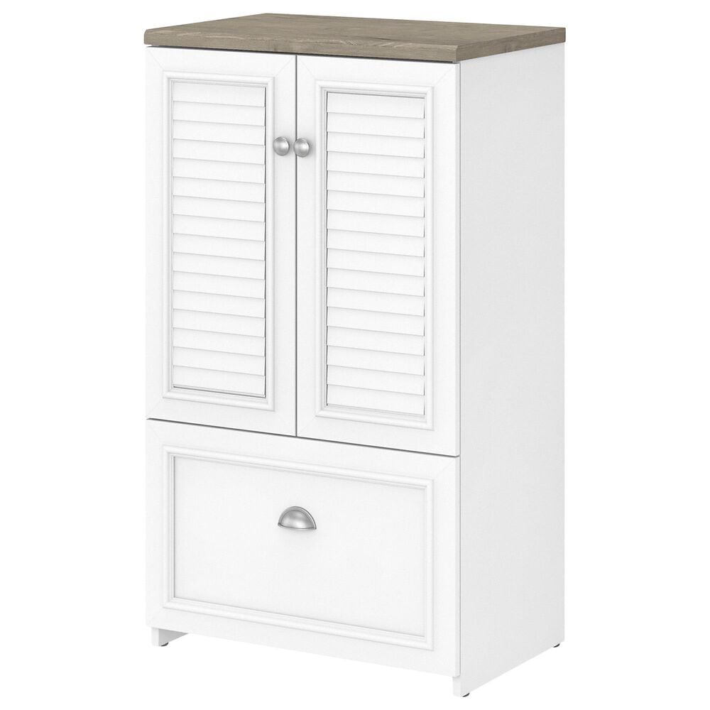 Bush Fairview 3-Piece Office Desk and File Cabinet Set in Shiplap Gray and Pure White, , large