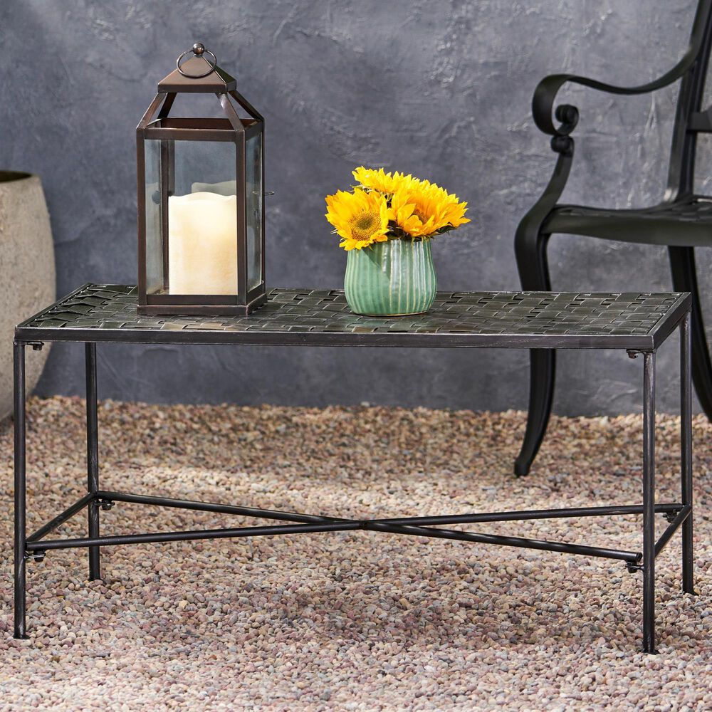 Hearth and Haven Luna Outdoor Metal Coffee Table with Lattice Top in Black, , large