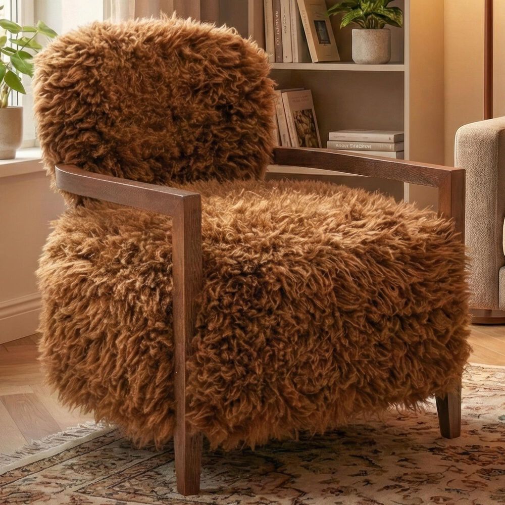 Furniture of America Lumir Long-Haired Accent Chair in Camel Brown, , large