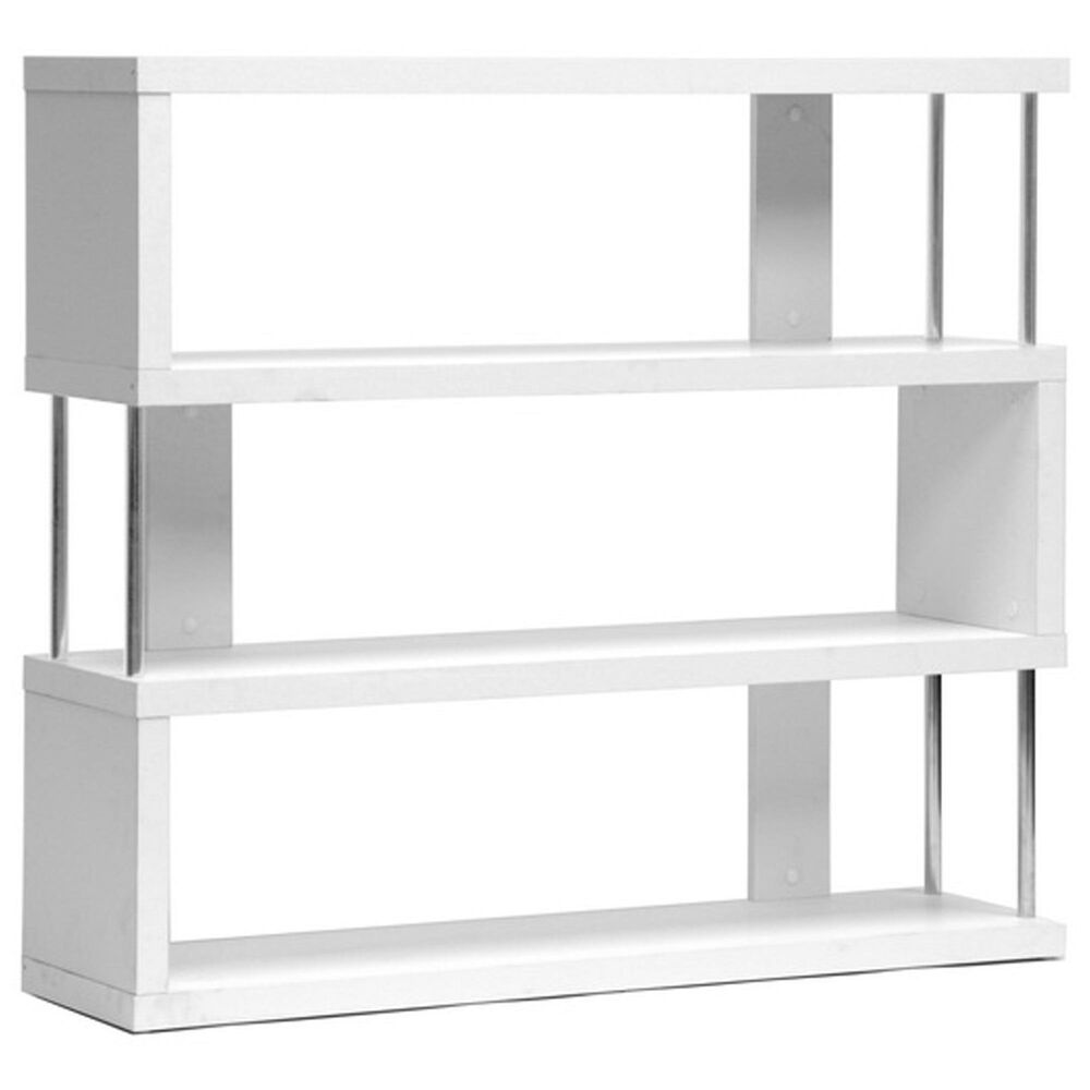 Baxton Studio Barnes 3-Shelf Bookcase in White and Chrome, , large