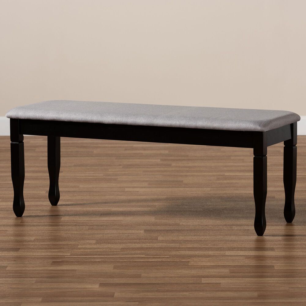 Baxton Studio Corey Dining Bench with Grey Cushion in Dark Brown, , large