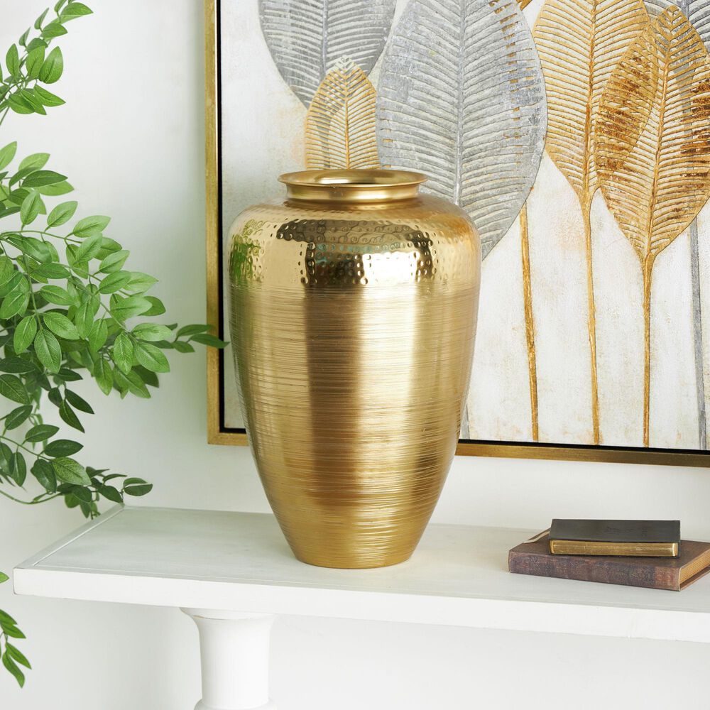 Maple and Jade 18&quot; Decorative Vase with Hammered Top in Brushed Gold, , large