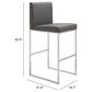 Zuo Modern Genoa Barstool in Gray, , large