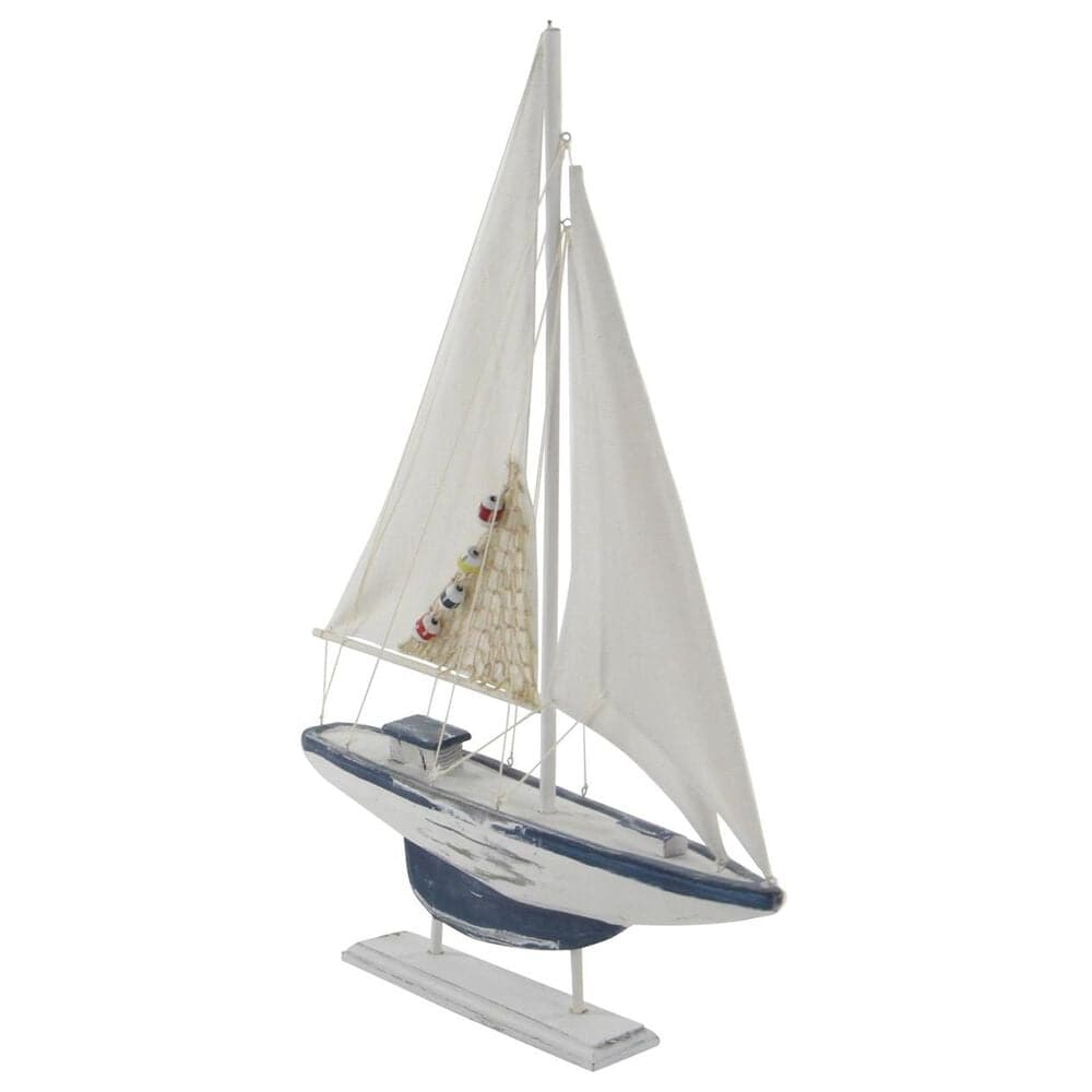 Maple and Jade Sail Boat Decorative Sculpture in Distressed White, Blue, Yellow and Red &#40;Set of 2&#41;, , large