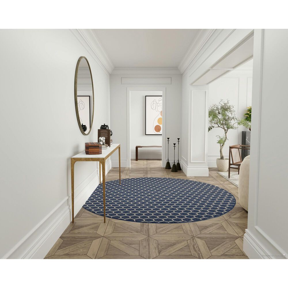 Nourison Twist Reversible 8&#39; Round Navy Indoor/Outdoor Area Rug, , large
