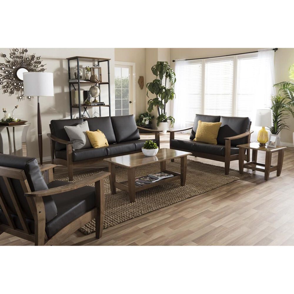 Baxton Studio Pierce Lounge Chair with Walnut Frame in Dark Brown, , large