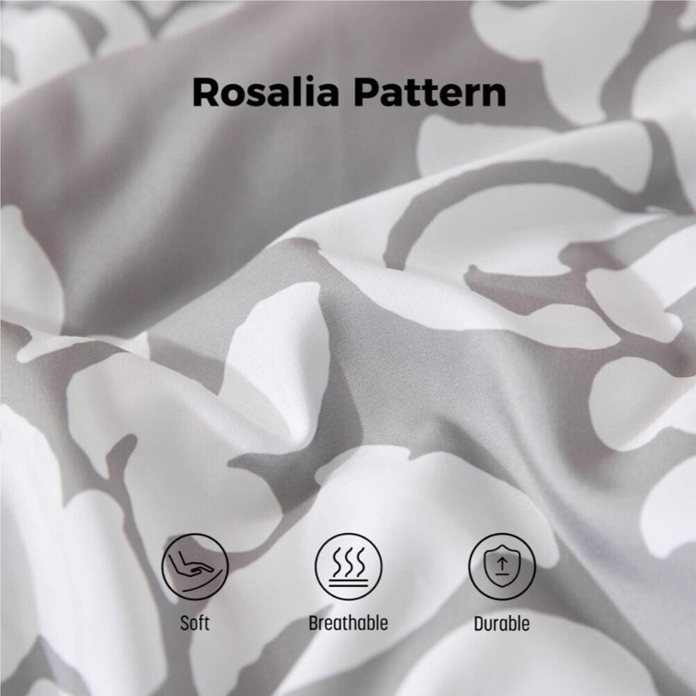 Jiangsu Royal Home Rosalia Damask 24-Piece Queen Bed-in-a-Bag Microfiber Comforter Set in Gray, , large