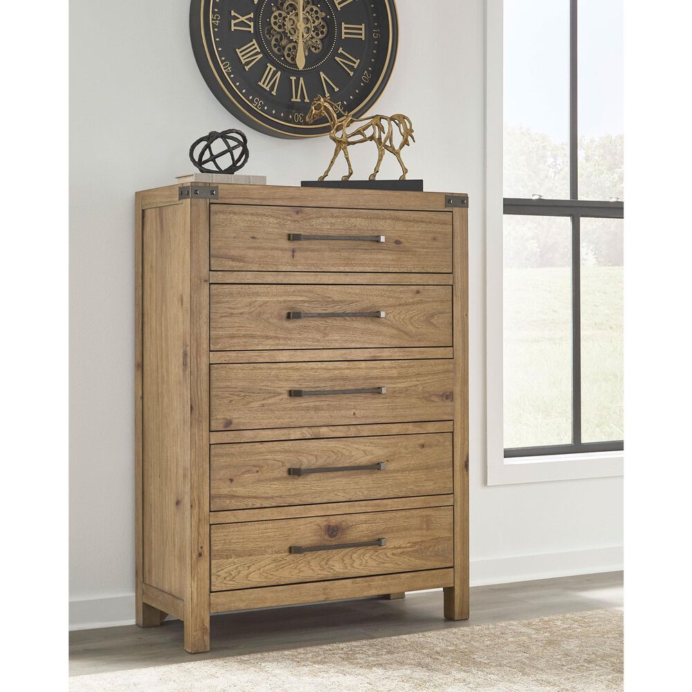 Millenium Ridgester King Panel Bed with Dresser, Chest and Two Nightstands in Light Brown with USB Ports, , large