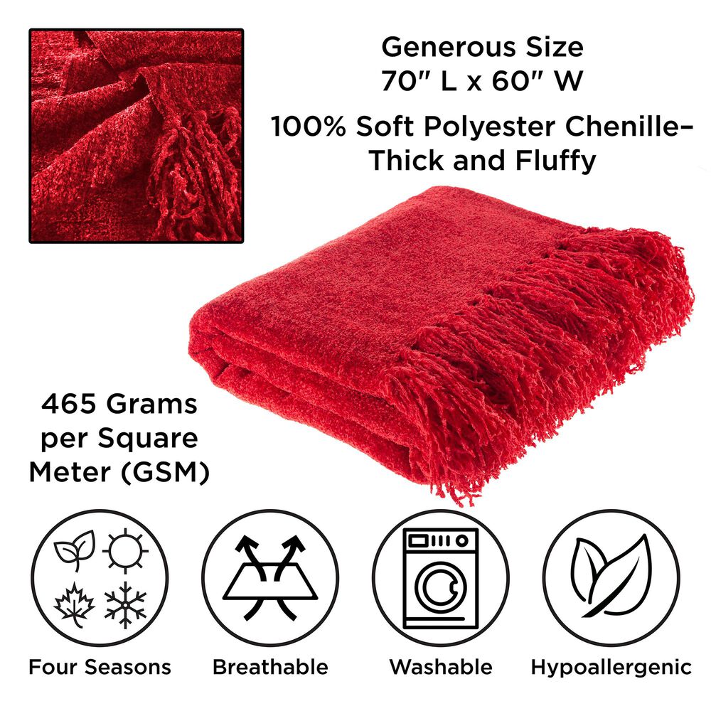 Timberlake LHC 60&quot; x 70&quot; Ultra Soft Chenille Throw in Vineyard Red, , large