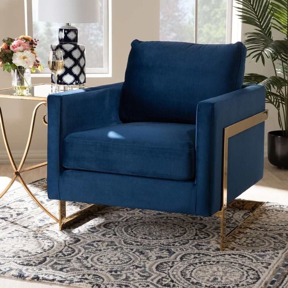 Baxton Studio Matteo Arm Chair in Royal Blue, , large