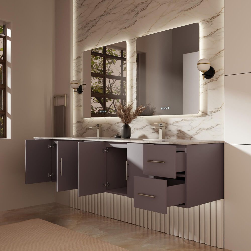 Lexora Home Geneva 84" Double Bathroom Vanity in Dark Grey with 2 cm White Carrara Marble Top and Rectangular Sinks, , large