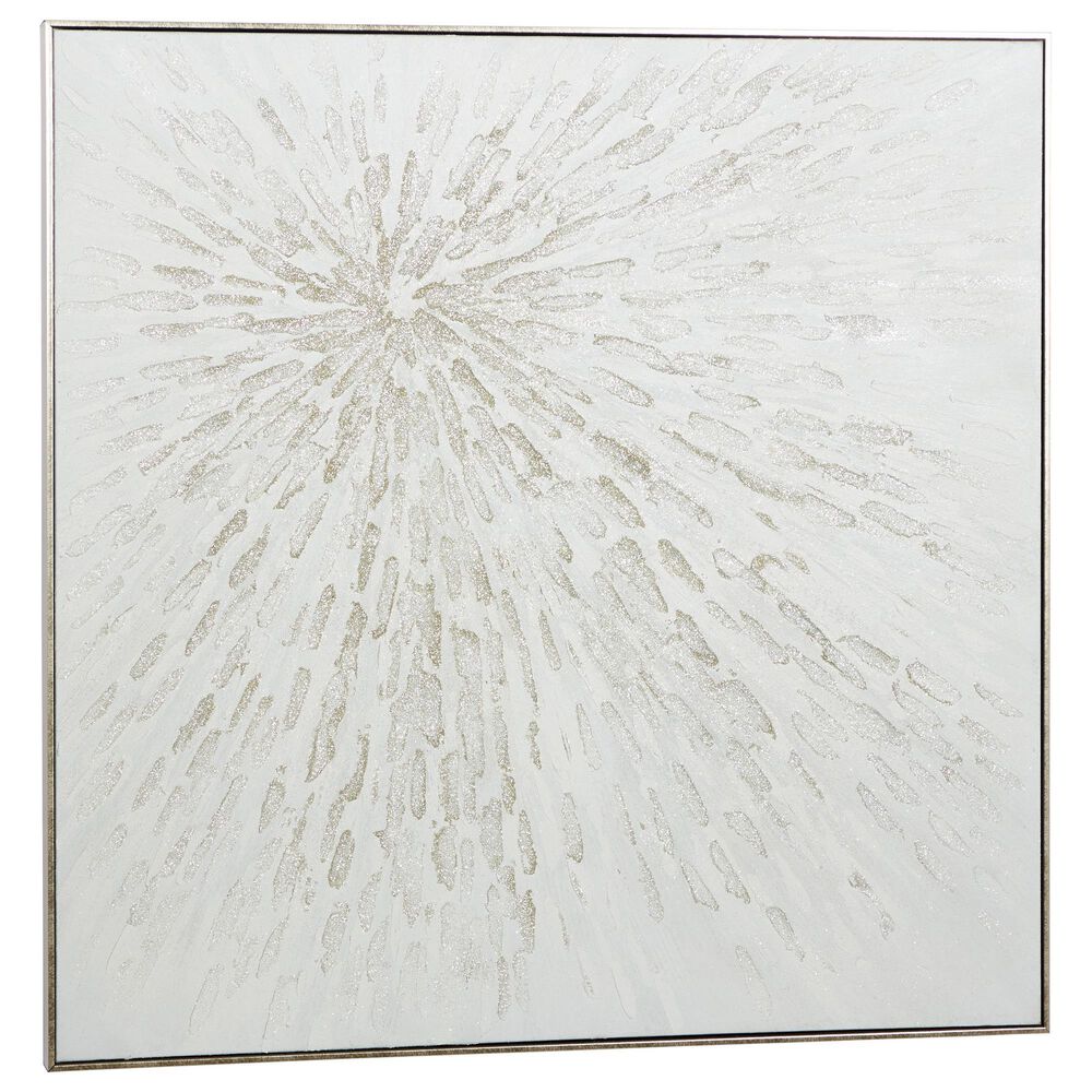Maple and Jade 39&quot; x 39&quot; Canvas Starburst Abstract Metallic Framed Wall Art with Silver Framed in White, , large