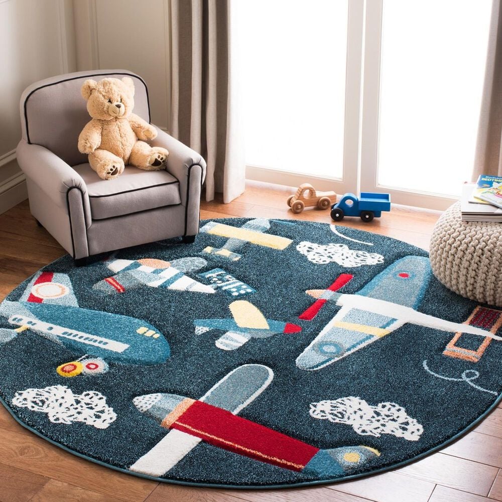 Safavieh Carousel CRK167 3&#39; Round Navy and Ivory Kids  Area Rug, , large