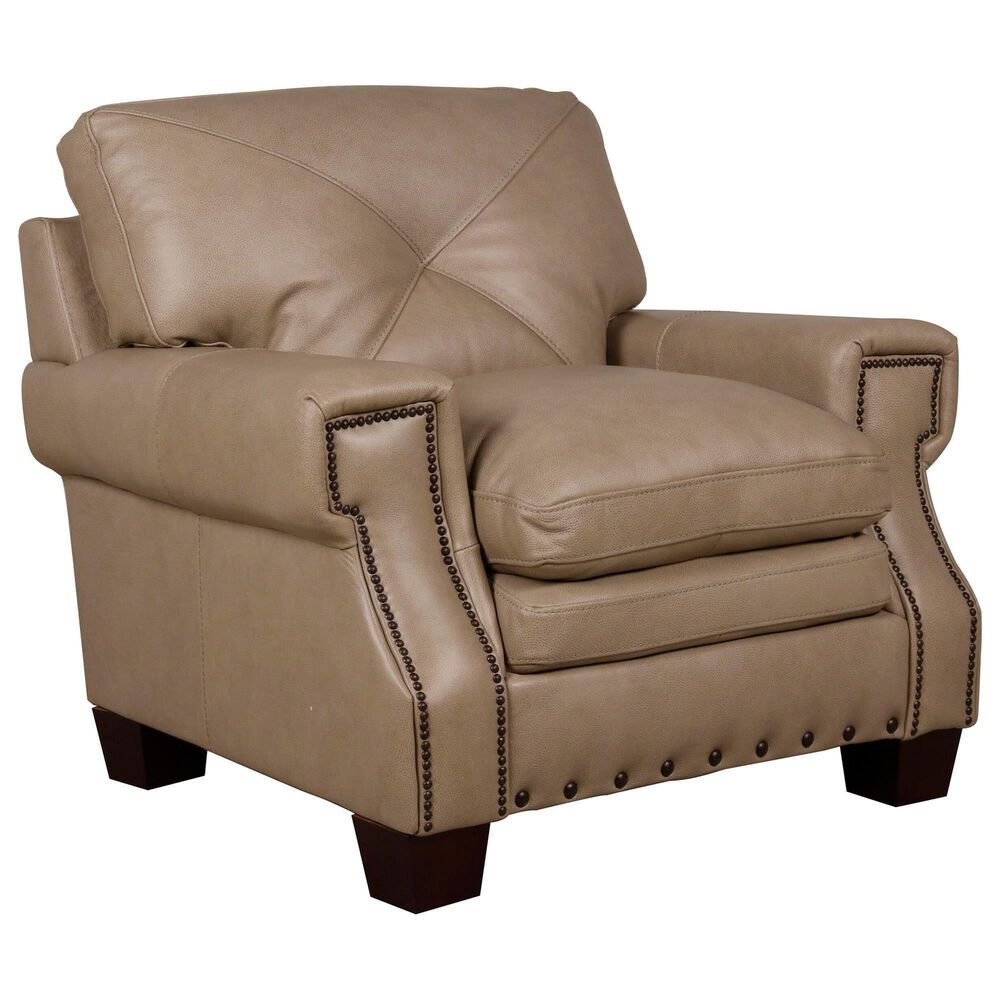 Bordeaux &amp; Co Stationary Leather Chair and Ottoman Set in Juno Pebble, , large