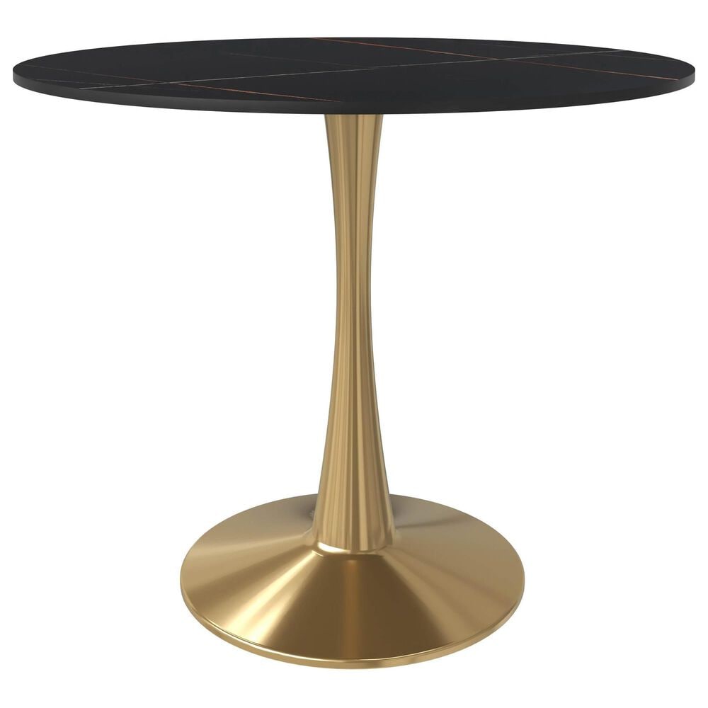 Leisuremod Leisuremod Bristol 31 round dining table Gold base with Black Sintered stone Top, , large