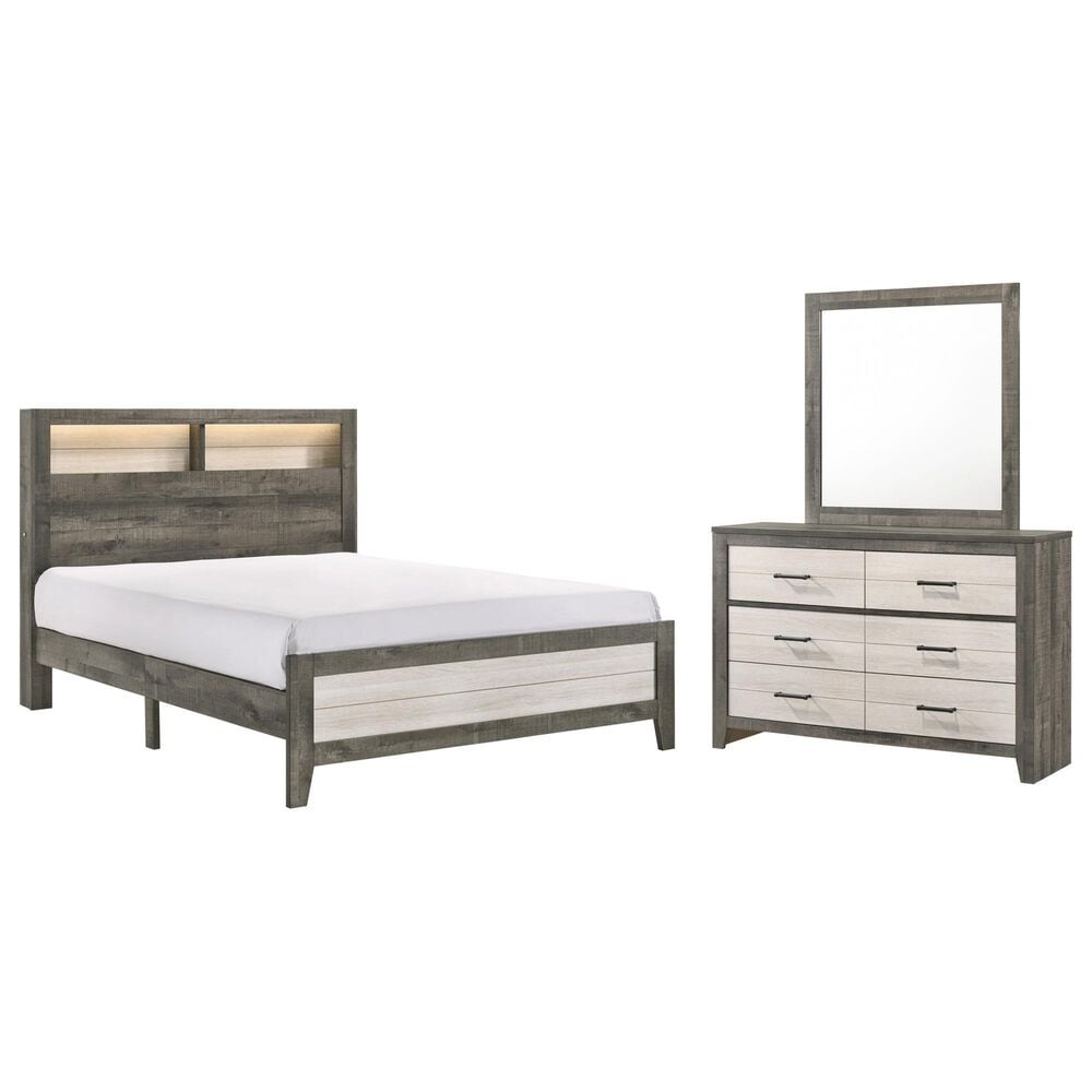 Crown Mark Rhett 3-Piece Queen Platform Bedroom Set in Gray and White, , large