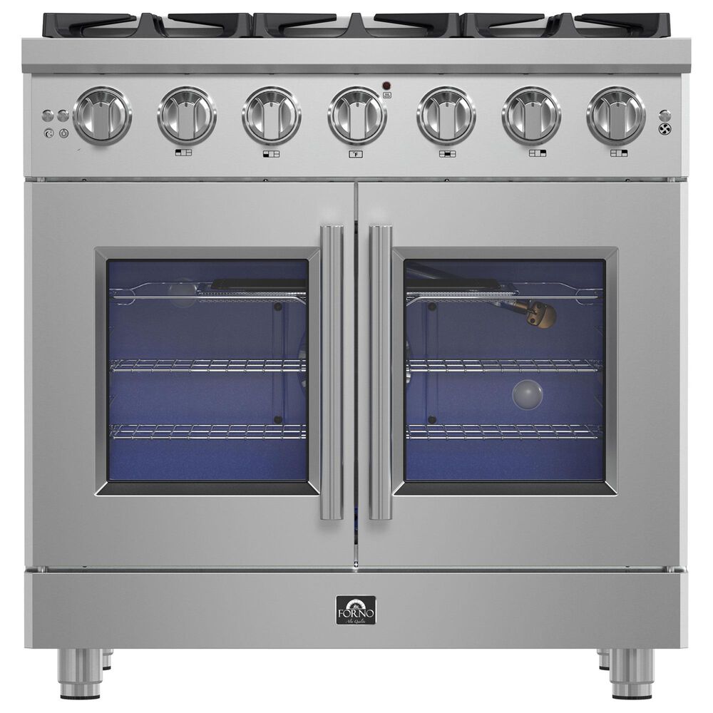 Forno Massimo 36" Freestanding French Door Gas Range in Stainless Steel, , large