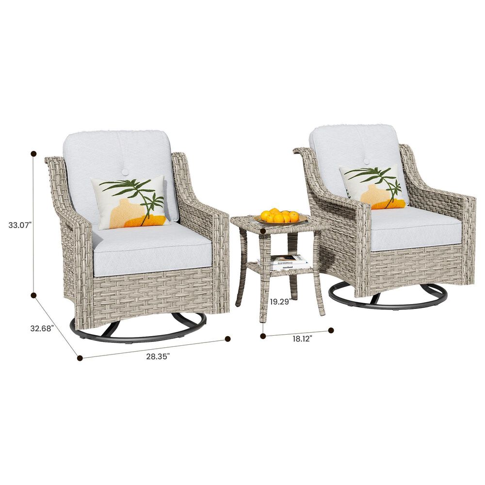 HOMLUX 3-Piece Outdoor Swivel Rocking Chair Set and Side Table in Gray, , large