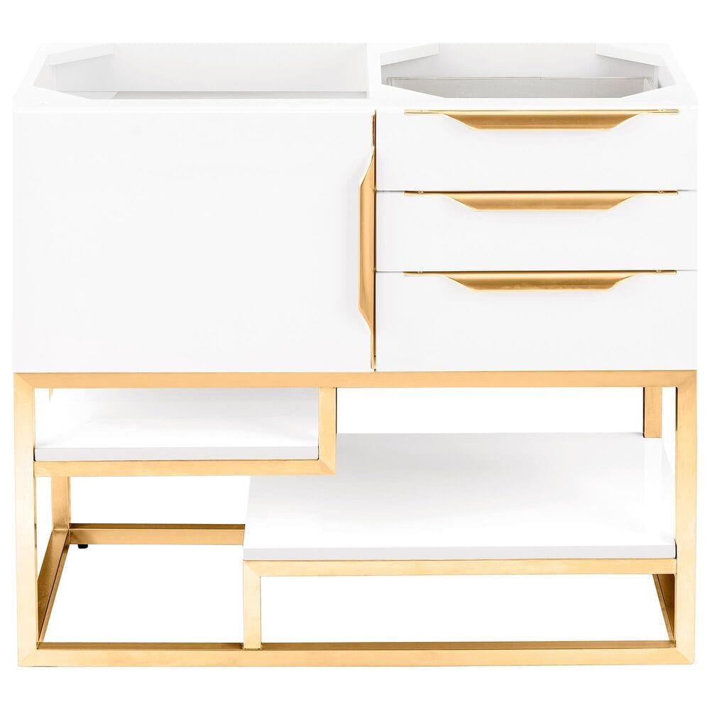 James Martin Columbia 36" Single Bathroom Vanity Cabinet in Glossy White and Radiant Gold, , large