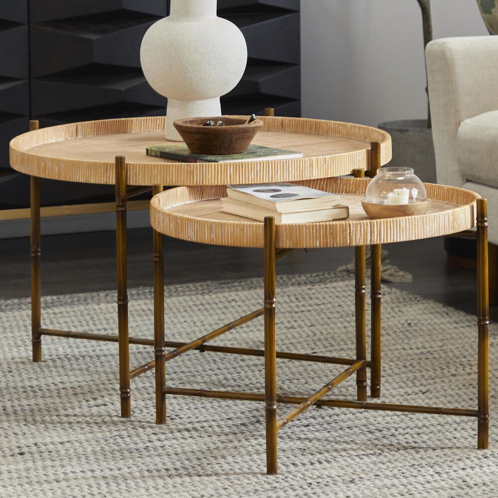 Maple and Jade 3-Piece Rattan Nesting Coffee Table in Matte Brown, Whitewashing and Dark Brown, , large