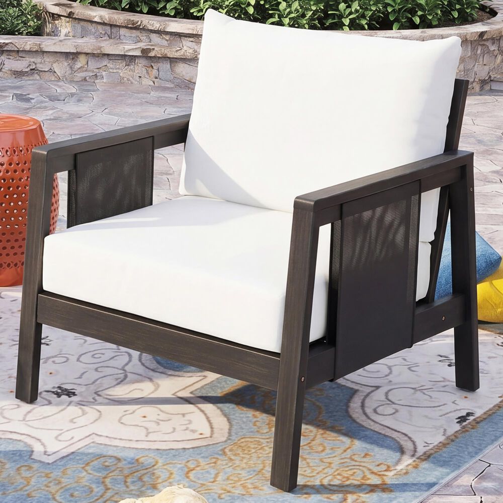 HOMLUX Outdoor Club Chair with Black Textilene Accents in White, , large