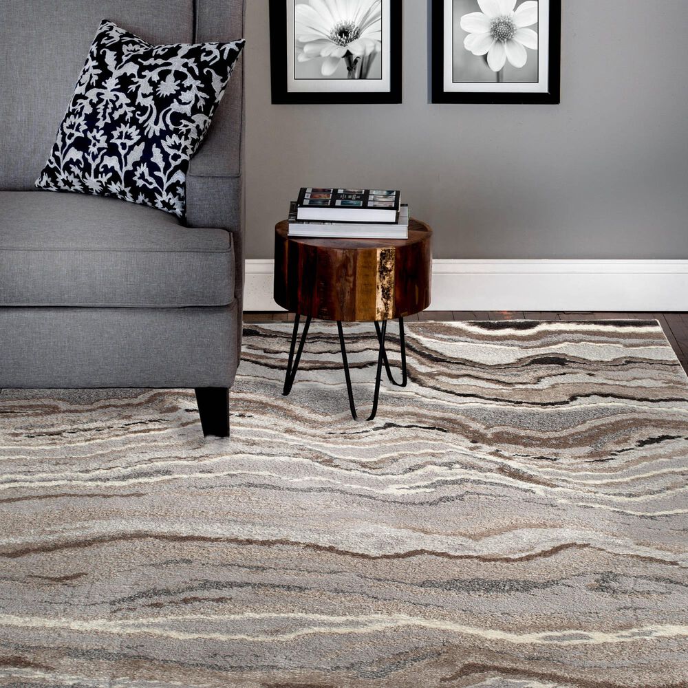 Central Oriental Structures Torrent Lime Springs 7&#39;10&quot; x 9&#39;10&quot; Grey and Brown Area Rug, , large