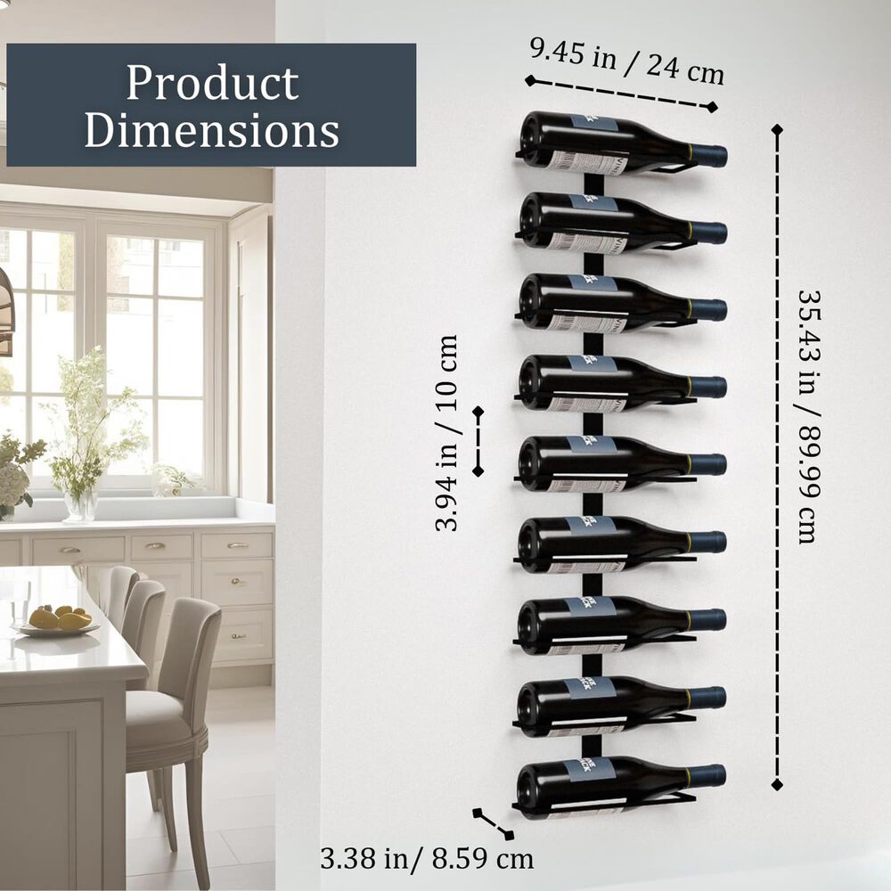 HOMLUX 9-Bottle Metal Wall Mounted Wine Rack in Black, , large