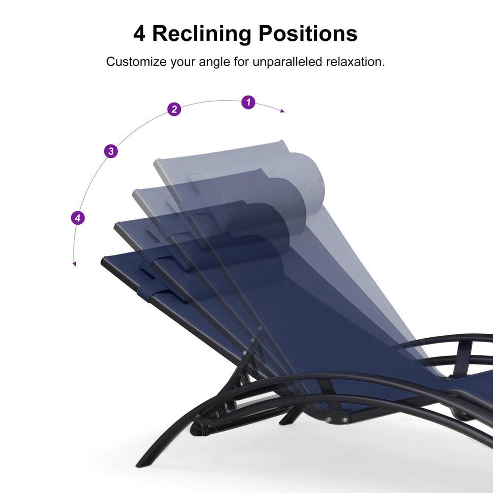 HOMLUX 3-Piece Standard Patio Chaise Lounge Set in Navy Blue, , large