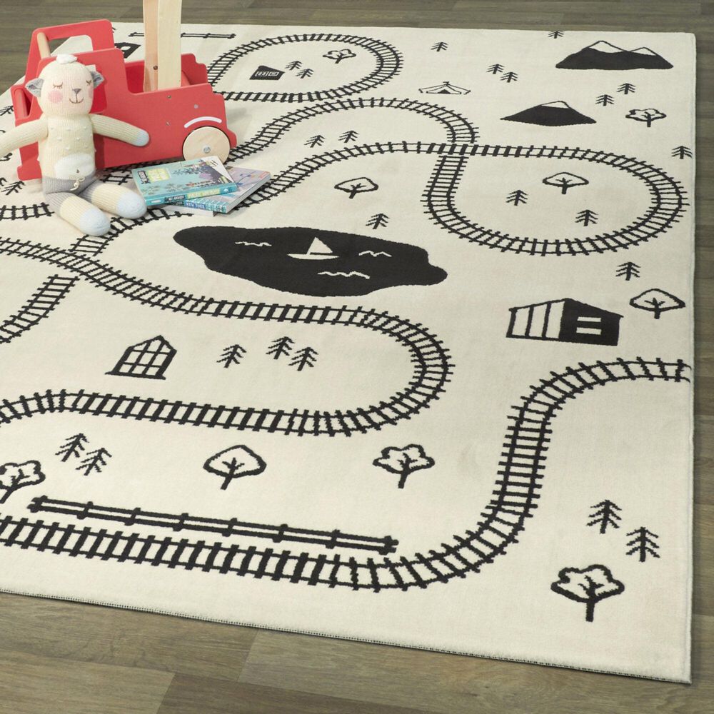 Balta Rugs Train Town 3&#39;11&quot; x 5&#39;7&quot; Cream Kids Area Rug, , large