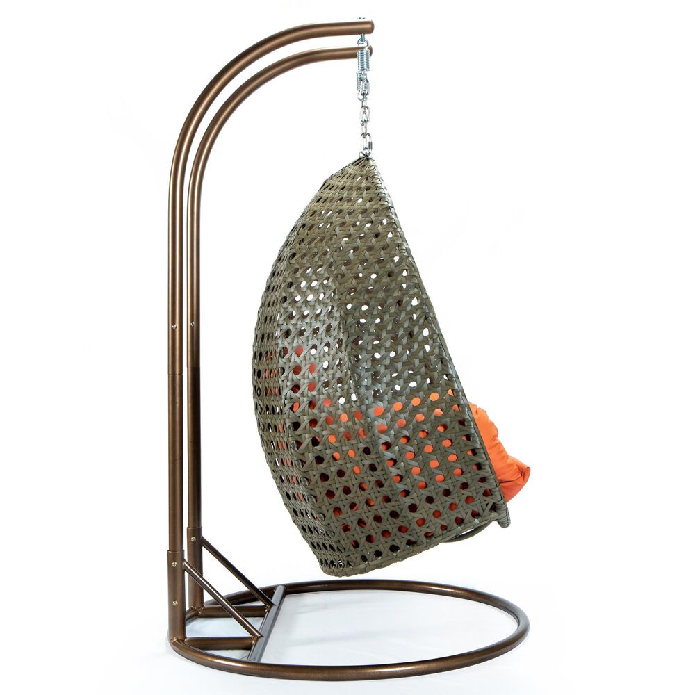 Leisuremod 57&quot; Patio 2-Seat Hanging Egg Swing Chair with Orange Cushion in Beige, , large