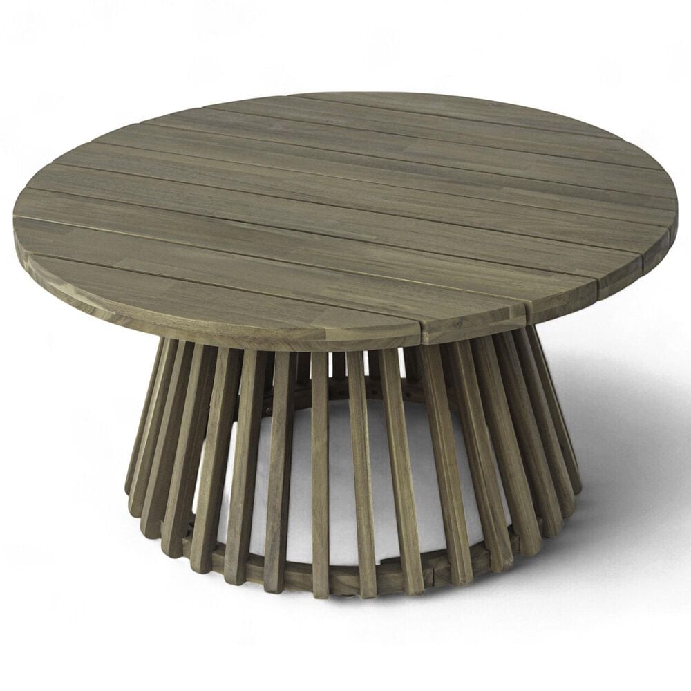 Hearth and Haven Outdoor Round Coffee Table with Slatted Base in Gray, , large
