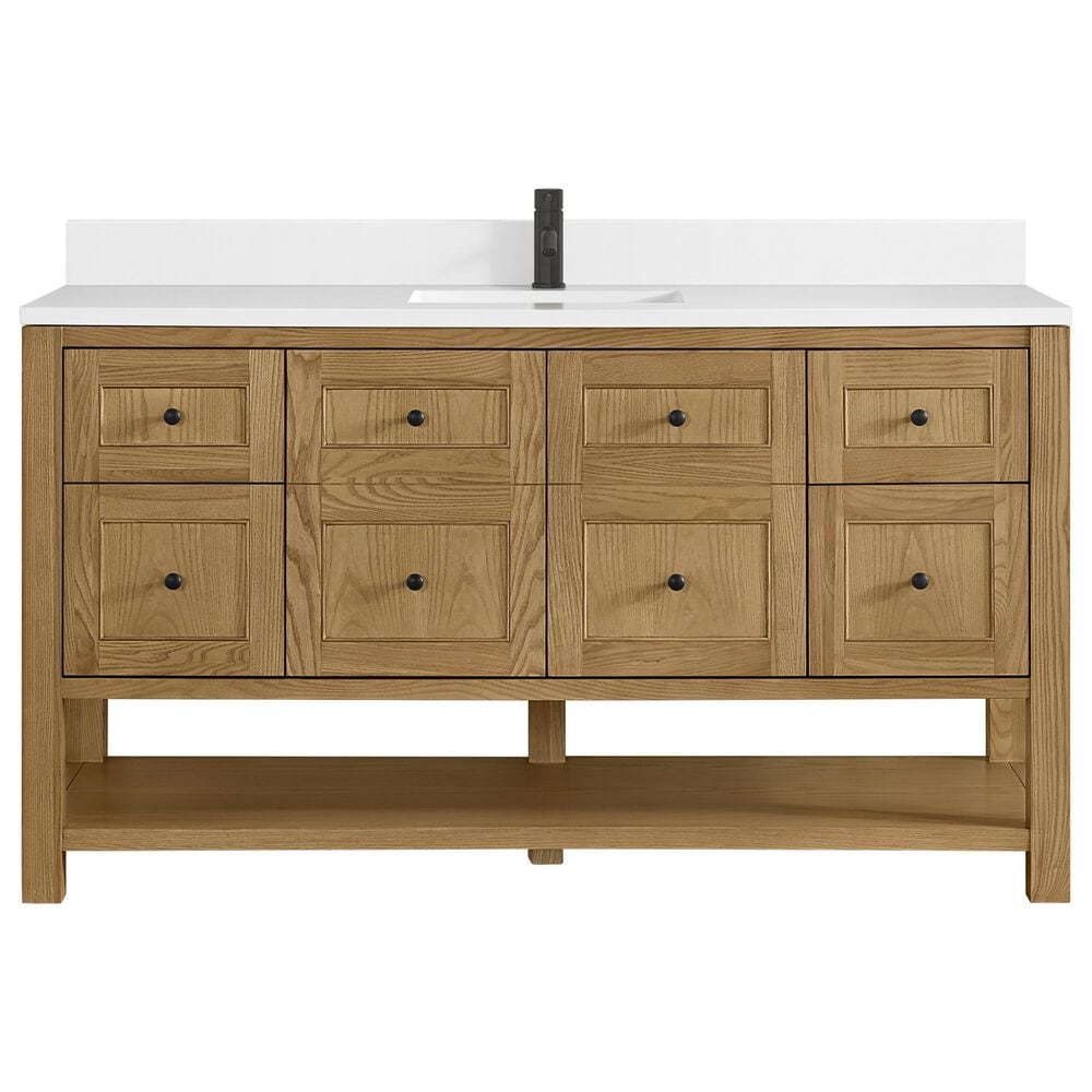 James Martin Vanities Breckenridge 60" Single Bathroom Vanity in Light Natural Oak with Single Hole 3 cm White Zeus Quartz Top and Rectangular Sink, , large
