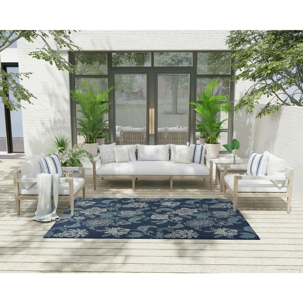 Nourison Garden Oasis GOA03 Navy 5&#39; x 7&#39; Indoor/Outdoor Area Rug, , large