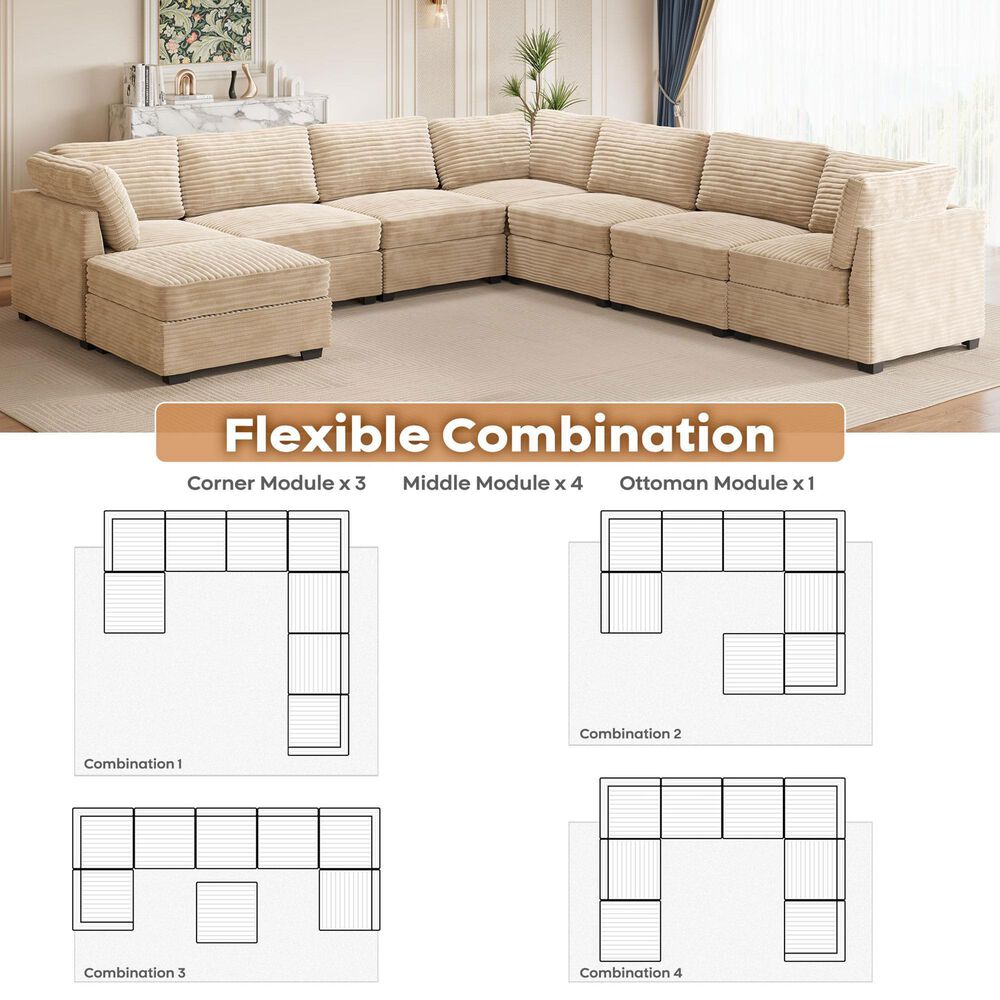 HOMLUX 8-Piece Mod L-Sectional with Chaise in Beige, , large