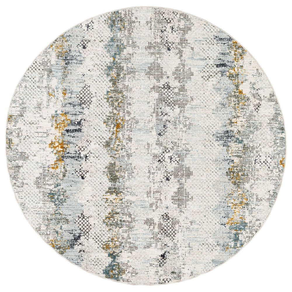Surya Dresden Off-White, Taupe, Dusty Sage, Ink Blue, Light Gray and Deep Teal 7"10" Round Area Rug, , large