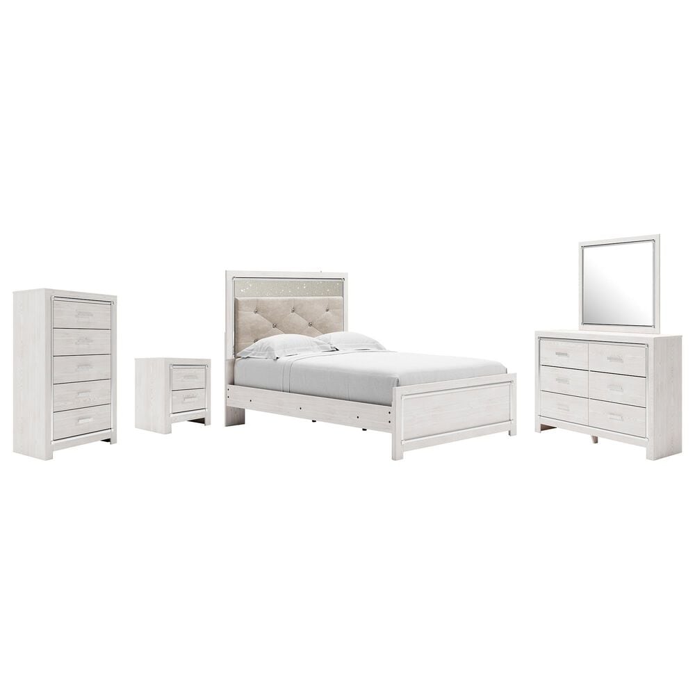 Ashley Altyra 5 Piece Full Panel Bedroom Set in White with LED Headboard, , large