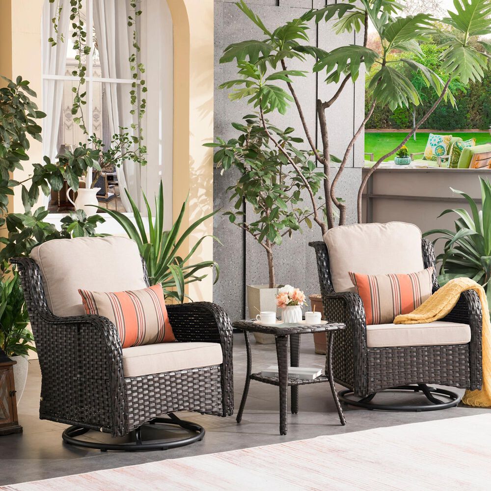 HOMLUX 3-Piece Patio Conversation Set with Swivel Chairs in Beige, , large