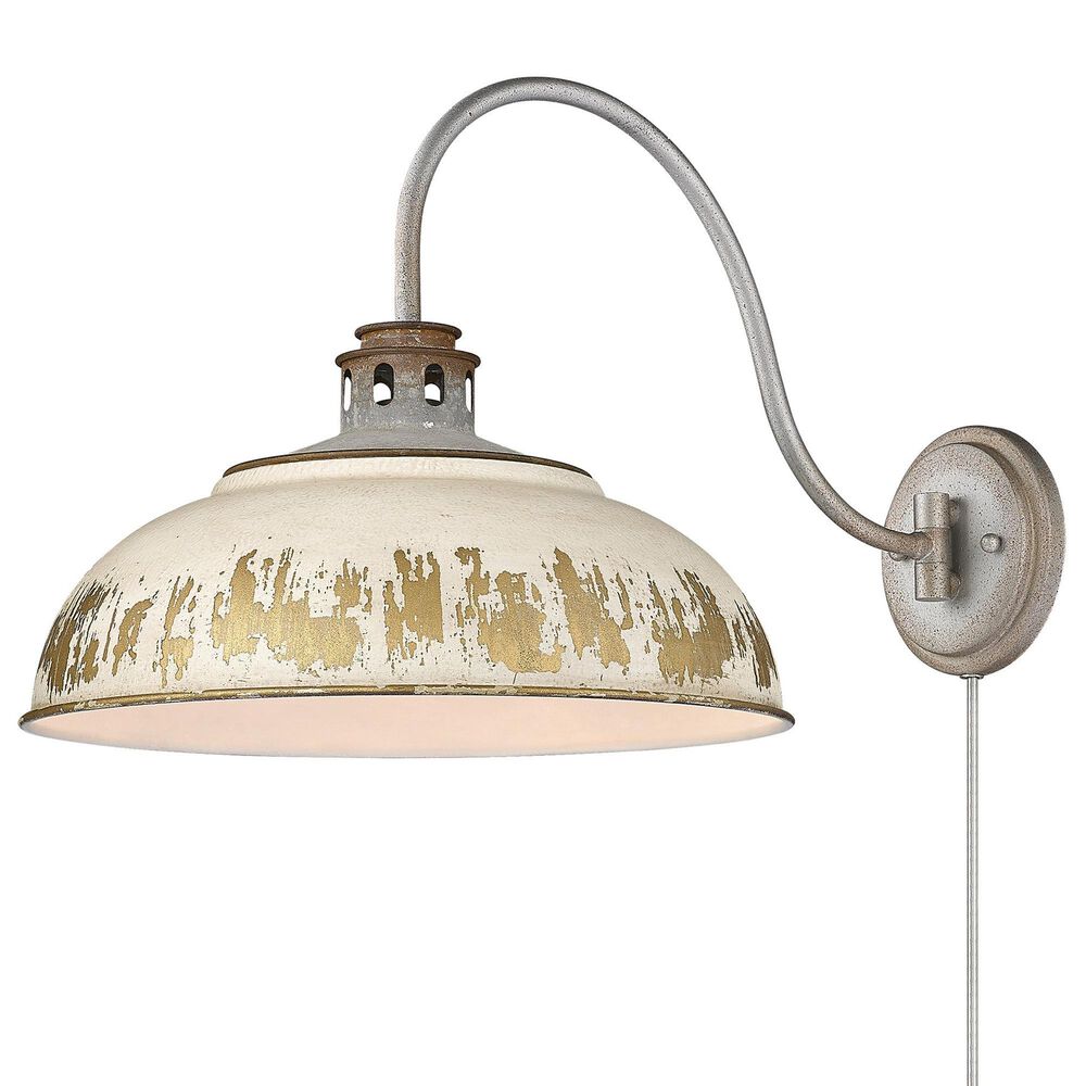 Golden Lighting Kinsley 1-Light Wall Sconce with Antique Ivory Shade in Aged Galvanized Steel, , large