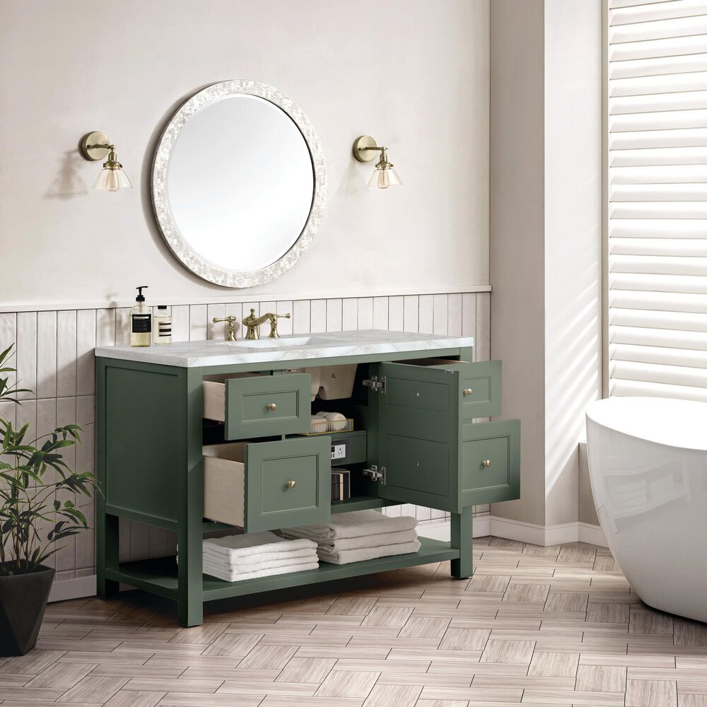 James Martin Vanities Breckenridge 48" Single Bathroom Vanity in Smokey Celadon with 3 cm Victorian Silver Quartz Top and Rectangular Sink, , large