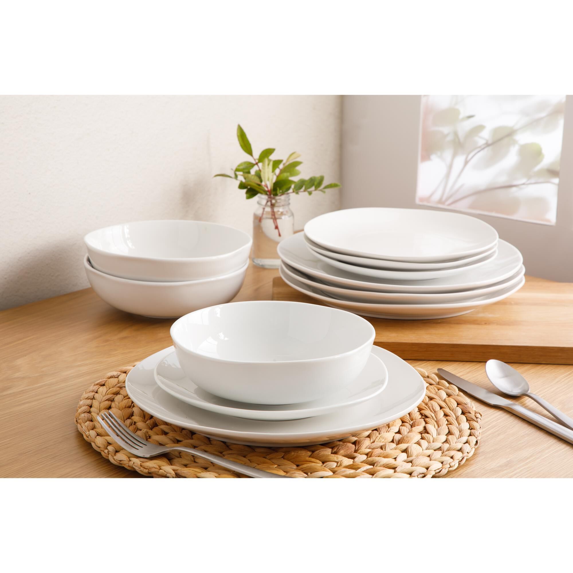 Gibson Homewares Aspen Drift 12-Piece Round Ceramic Dinnerware Set