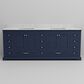 Lexora Home Dukes 84" Double Bathroom Vanity in Navy Blue with 2 cm White Carrara Marble Top and Rectangular Sinks, , large